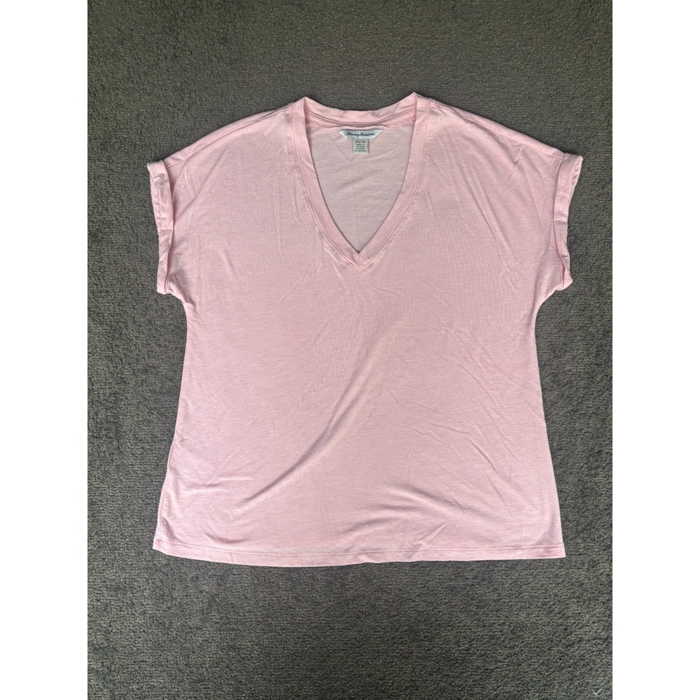 Tommy‎ Bahama T-Shirt Women's XS Pink Stretch Deep V-Neck Short Sleeve Pullover